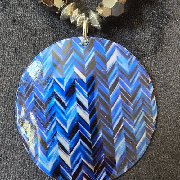 Womens Blue Swirls Circle Stack Pendant Necklace Jewelry with Lobster Clasp - Picture 3 of 8